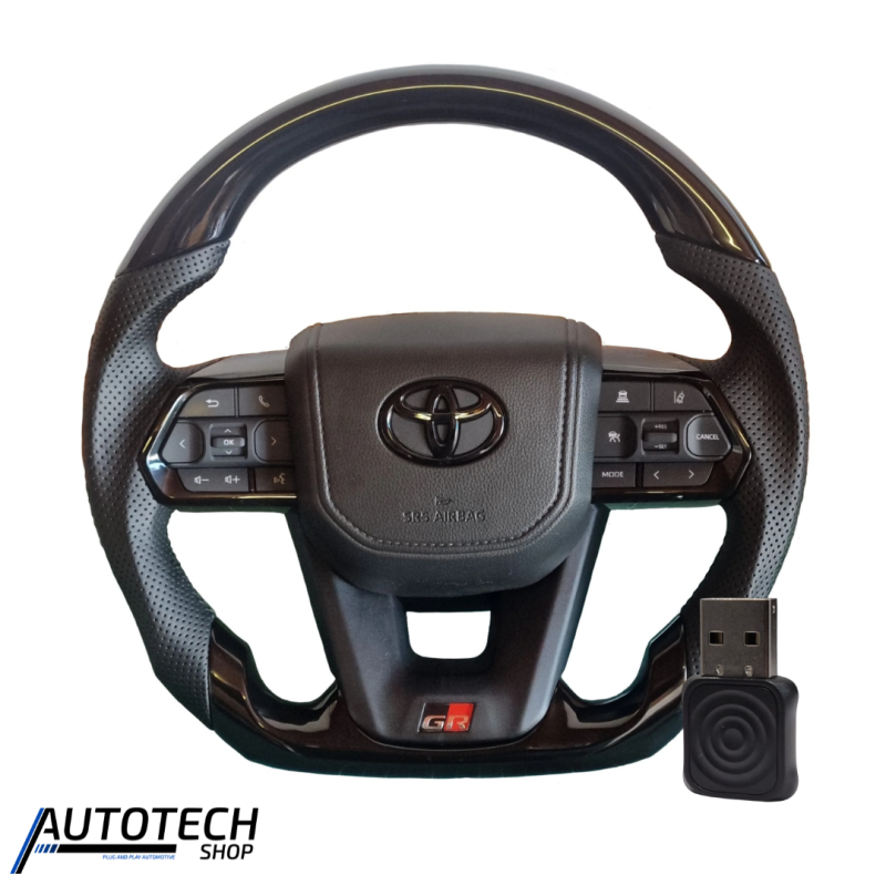 Piano Black Steering Wheel + Wired to Wireless CarPlay Dongle