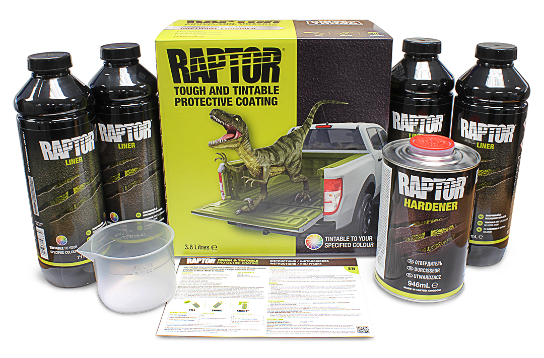 U-POL RAPTOR LINER TINTABLE 4 BOTTLE KIT AND HARDENER