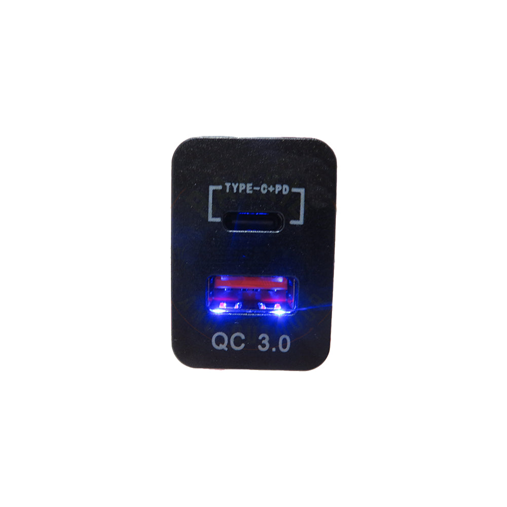 Small switch QC3 and QC4 charger with Blue LED with voltmeter