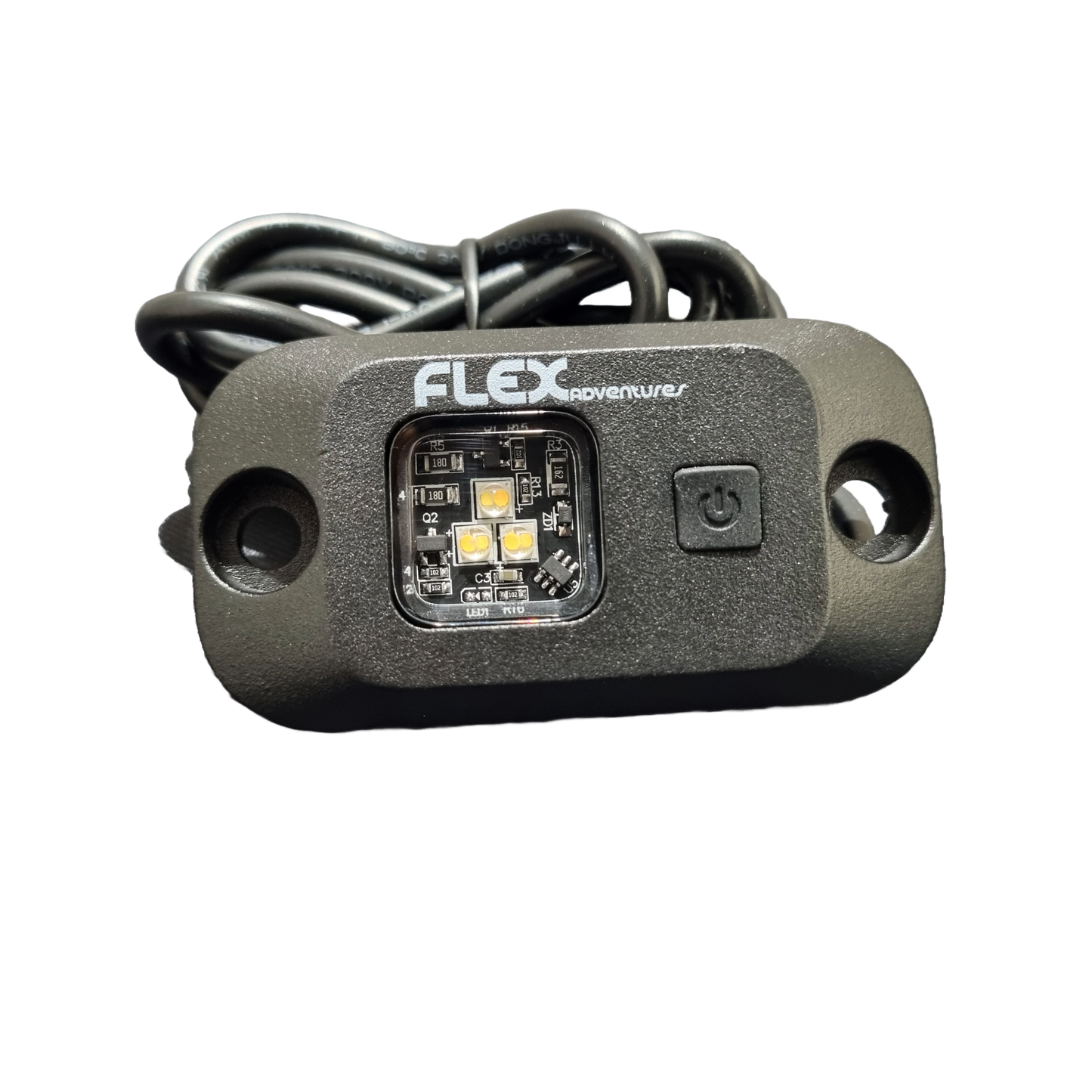 Flex Adventures 12V LED Dual Colour Rock Light | Built-In Touch Switch | White & Amber | IP69K | 9–24V