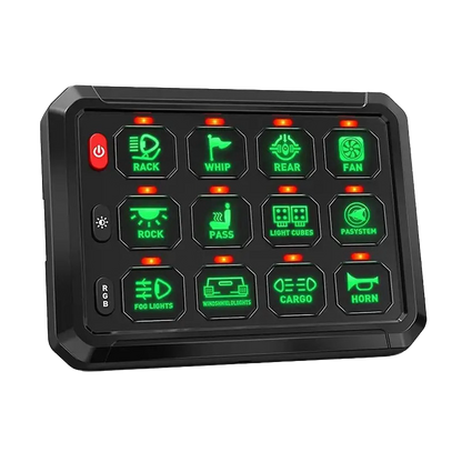 Flex 12G Wireless Switch Panel | 12V/24V 4x4 Accessory Control System (80A, RGB Backlighting, Wireless Range)