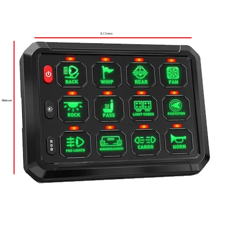 Flex 12G Wireless Switch Panel | 12V/24V 4x4 Accessory Control System (80A, RGB Backlighting, Wireless Range)