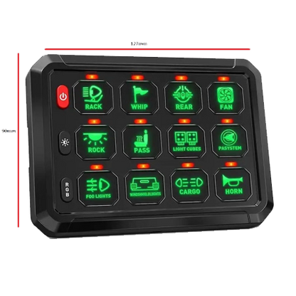 Flex 12G Wireless Switch Panel | 12V/24V 4x4 Accessory Control System (80A, RGB Backlighting, Wireless Range)