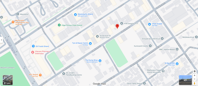 Map showing Advanced 4x4 location at 36 De Kock Street, Strand
                        loading=