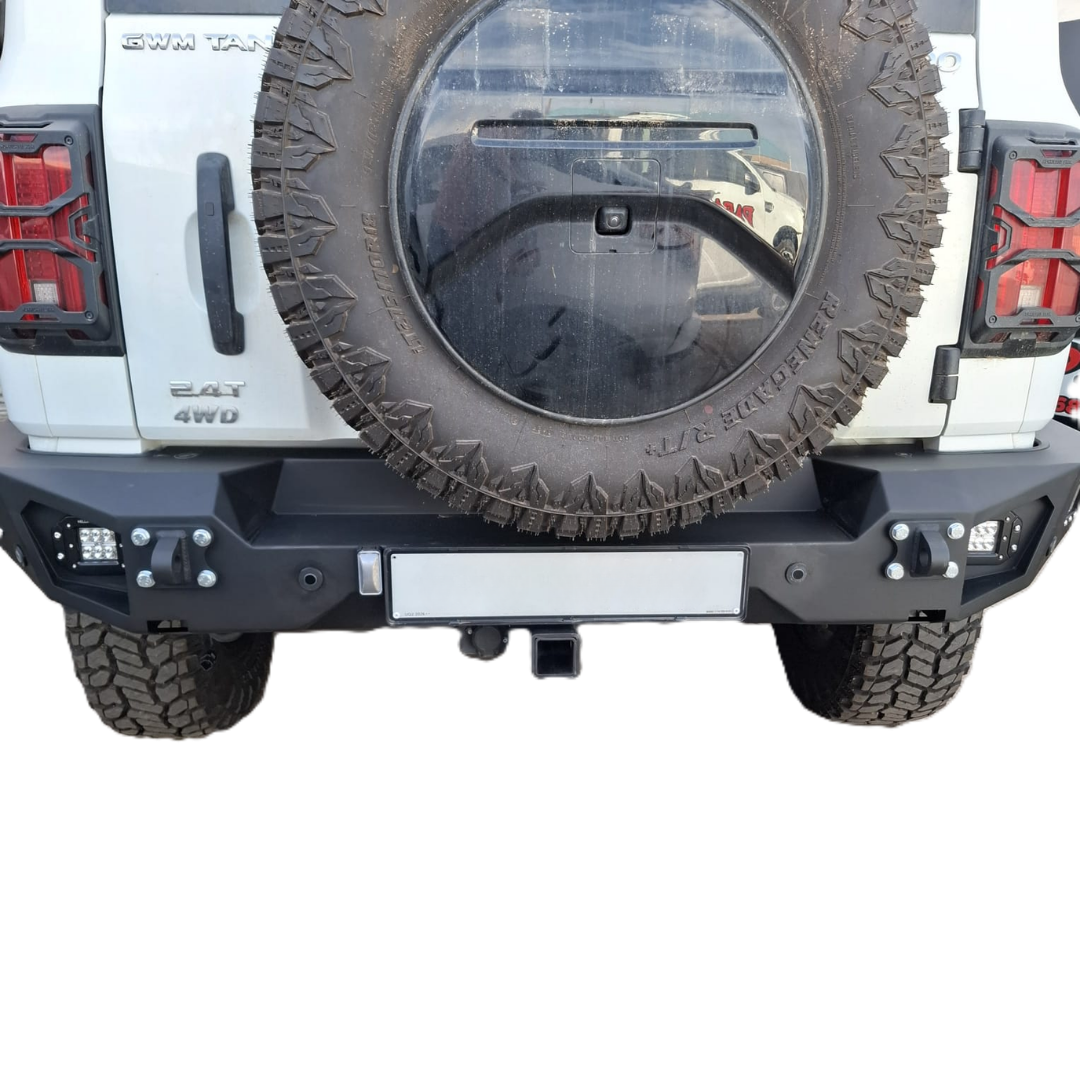 GWM Tank 300 Rear Bumper & Towbar | Spotlights, PDC Holders & Number Plate Light | 3mm Mild Steel | SA-Made