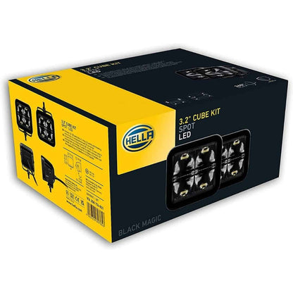 Hella Black Magic LED 3.2" Cube Spot Light Kit (Flush Mount)