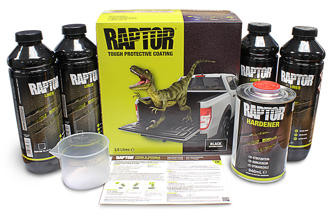U-POL RAPTOR LINER BLACK 4 BOTTLE KIT AND HARDENER