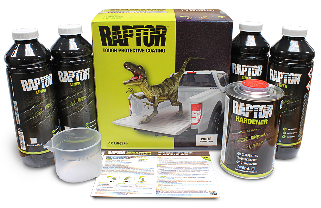 RAPTOR LINER WHITE 4 BOTTLE KIT AND HARDENER