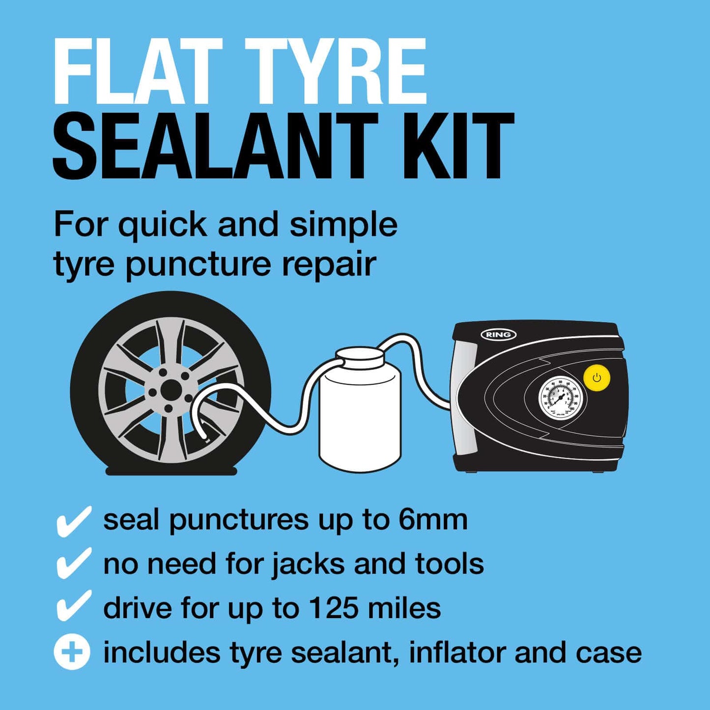 Ring RTK6 Flat Tyre Sealant Complete Kit