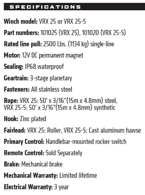 WARN VRX 25 2,500lb 12V ATV Winch - Steel Cable