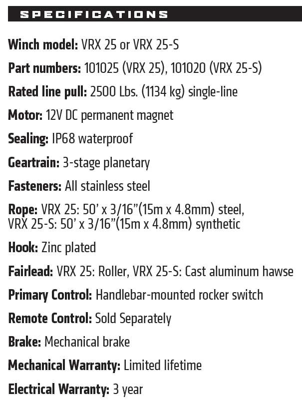 WARN VRX 25-S 2,500lb 12V ATV Winch - Synthetic Rope