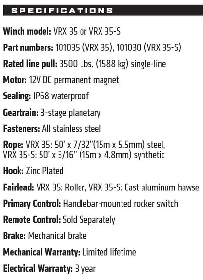 WARN VRX 35 3,500lb 12V ATV Winch - Steel Cable