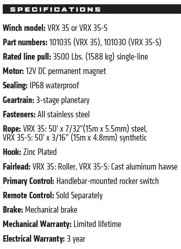 WARN VRX 35-S 3,500lb 12V ATV Winch - Synthetic Rope