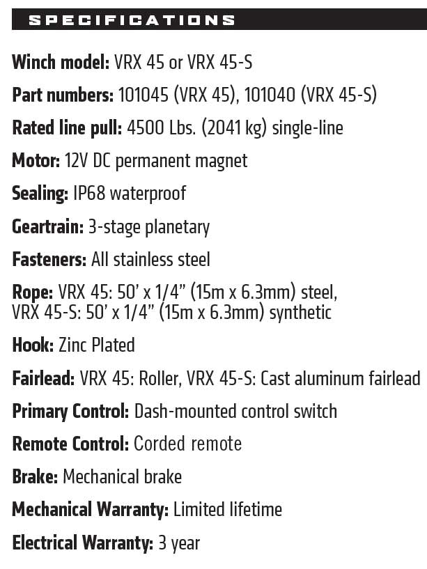 WARN VRX 45-S 4,500lb 12V ATV/UTV Winch - Synthetic Rope